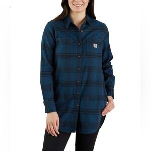 Carhartt Women’s Rugged Flex Relaxed Fit Navy Flannel Long Sleeve Plaid Shirt 1X